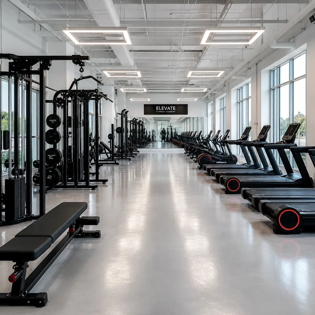 Modern fitness academy interior